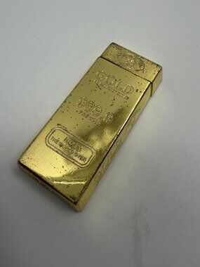 Gold Bar Lighter Flip Top Ingot Style Gold Tone Lucky Clover Vintage